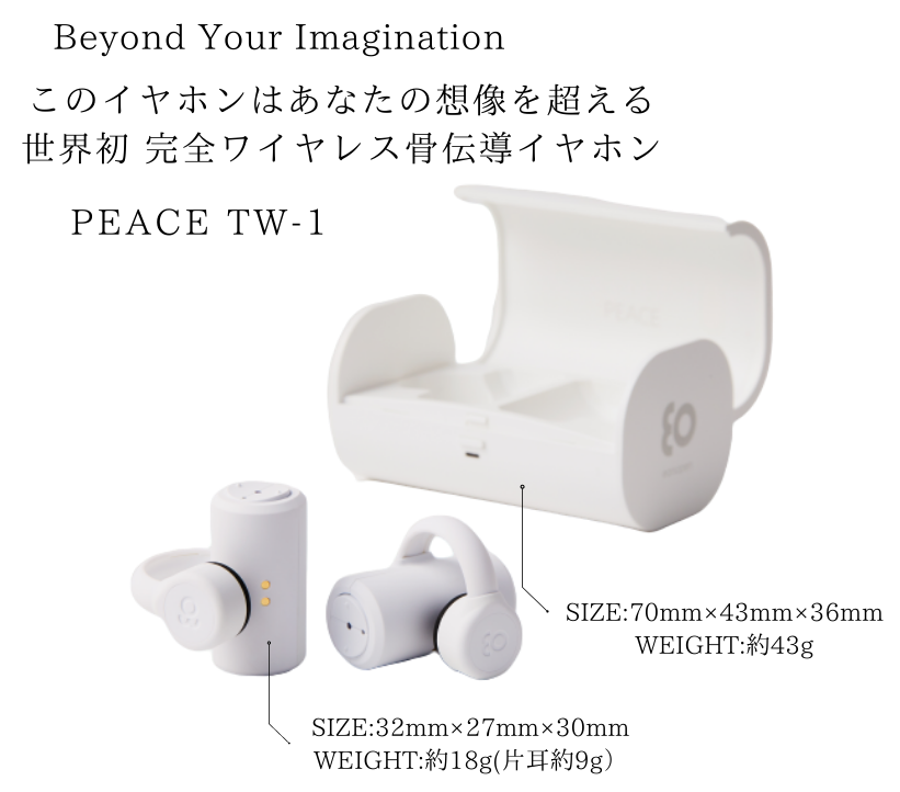 ブラック充電時間完全ワイヤレス骨伝導イヤホン　PEACE TW-1 BLACK